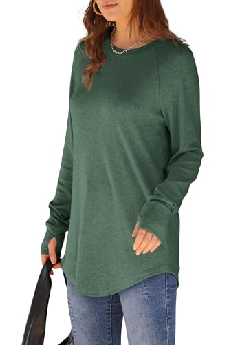 Image of XIEERDUO Womens Tunic Tops to Wear with Leggings Long Sleeve Thumb Hole Shirts Crew Neck Curved Hem