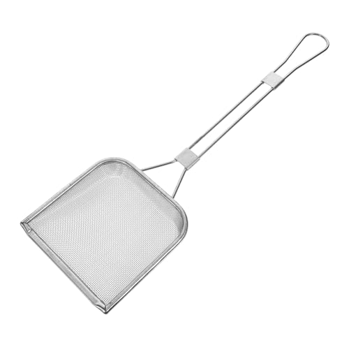 SOLUSTRE ステンレス製細目メッシュスキマースプーン 長柄油渣こし器 キッチン調理用ストレーナー 揚げ物 フライ網対応 家 レストラン向け