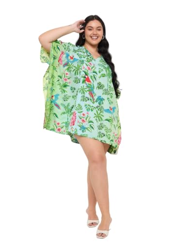 Image of Oussum Short Caftans for Women Plus Size Kaftan Tunic Tops Polyester Summer Beach Clothing Mini Cover Ups Dress for Ladies