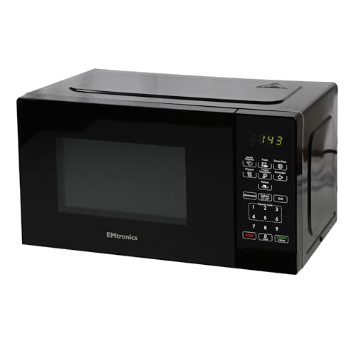 EMtronics 28 Litre 900W Digital Microwave with 1200w Grill, 10 Power Levels, 6 Preset Options, Defrost Function and Cavity Light - Black