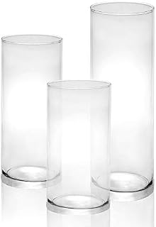 Glass Candle Cylinders - Set of 3 | Assorted Holders for Pillar Candles | Home Cylinder Vases | Crystal Clear Candle Holder Set | M&W