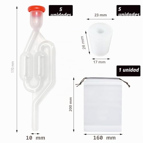 Miniatura 2 de Memofynd 5 Tubos De Fermentación, 5 Tapones De Silicona, 1 Bolsa De Almacenamiento, Kit De Elaboración De Cerveza, Tubos De Fermentación Con Tapón De Goma, Válvula De Salida De Cerveza Para Cerveza,