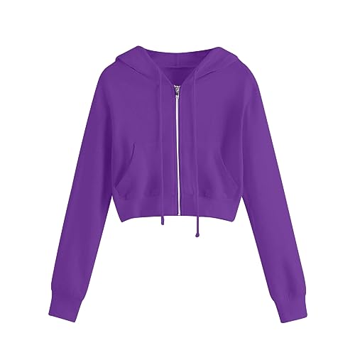 Womens Zip Up Crop Hoodie Sweatshirts Zip Up Hoodie UK Cropped Sweatshirts Long Sleeve Pullover Solid Color Gym Running Sportswear Streetwear Trendy Y2K Loose Comfy Ladies Blouses Workout Going Out
