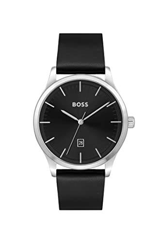 Preisvergleich Produktbild BOSS Analog Quarzuhr für Herren mit Schwarzes Lederarmband - 1513981