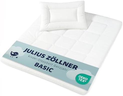 Julius Zöllner Kindersteppbett-Set Basic, Decke mit Kissen, Standard 100 by OEKO-TEX, Größe 100x135 + 40x60 cm, Weiß