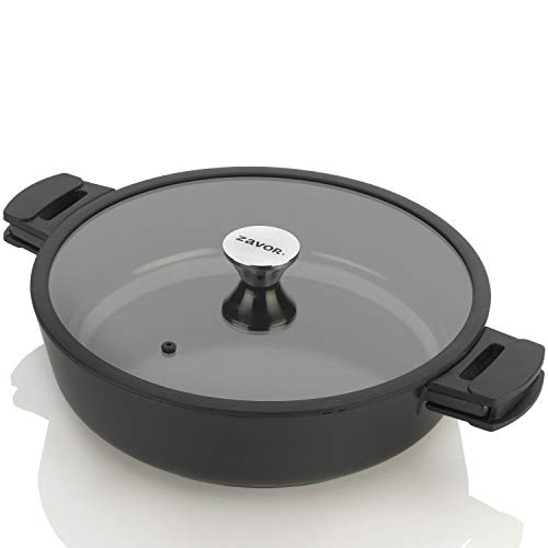 ZAVOR Noir 6 Qt Sauté Pan - Premium Cast Aluminum with Titanium-based Nonstick Ceramic Coating & Removable Handles - Ultra Lightweight - Oven & Induction Ready | Noir Collection (ZCWNR37) by ZAVOR - Used condition - US$29.82