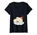 Mujer Peluche de gato durmiendo sobre cojín, color rojo Camiseta Cuello V