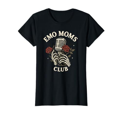 Damen Emo Moms Club Mikrofon Rosen Punk T-Shirt