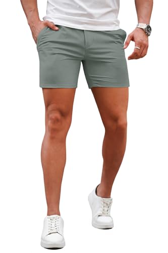 Image of GINGTTO Mens Slim Fit Shorts Plaid Chino Short Tapered Leg Skinny Stretch