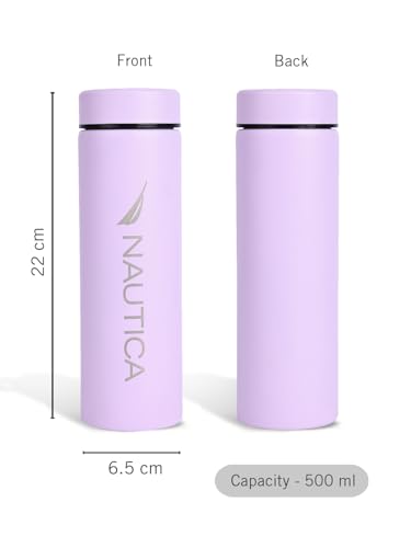Image of NAUTICA Premium Leak-Proof Insulated Water Bottle - 1pc (Stern)| 500ml | Stainless Steel Flask with 24 Hours Temperature Retention | Ideal for Travel, Gym, Office Use Titanium Solid-Lightviolet