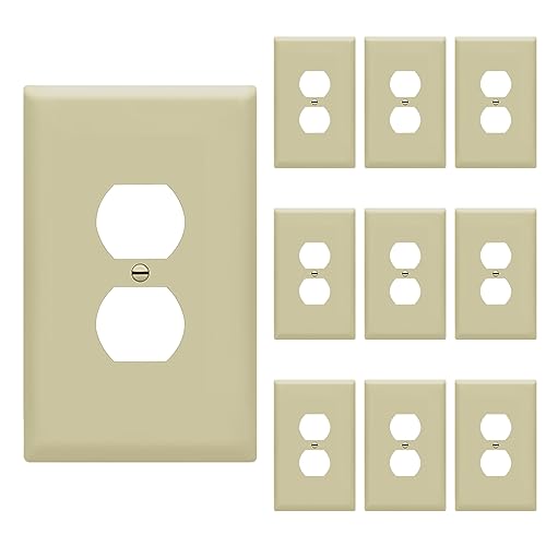 Image of ENERLITES Duplex Receptacle Outlet Wall Plate, Jumbo Electrical Outlet Covers, Gloss Finish, Oversized 1-Gang 5.51 inch x 3.50 inch, Polycarbonate Thermoplastic, 8821O-I-10PCS, Ivory, 10 Pack