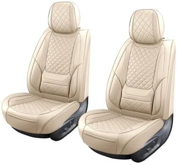 Leather Seat Covers for Cars Breathable Front Seat Covers Waterproof Seat Protectors Universal Fit for Most Automotive Cars SUV Trucks Van (Beige, Front Pair)