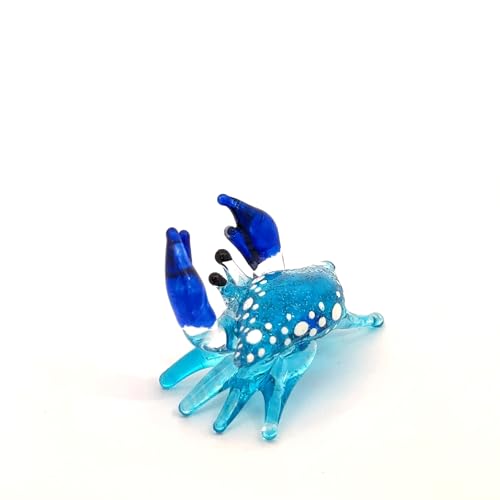 ZOOCRAFT Blown Glass Blue Crab Figurine Handmade Miniature Ornament Aquarium Marine Collection