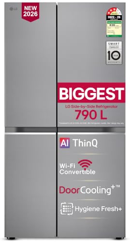 Image of LG 790 L, 3 Star, Frost-Free, Double Door, Wi-Fi Convertible, Smart Inverter, Side By Side Refrigerator with AI ThinQ (GL-B277GPZ3, Shiny Steel, 2026 Model, HygieneFresh+ & Door Cooling+)
