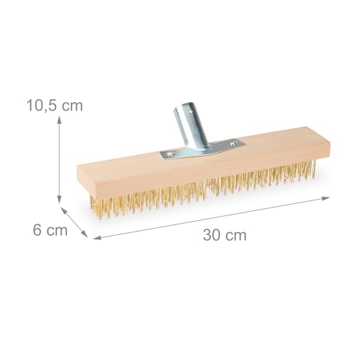 Relaxdays Drahtbesen, 2er Set, Moos & Schmutz entfernen, Stahlborsten, Ersatzbürsten, Garten & Terrasse, Natur/Gold