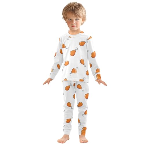 Pajama Sets Long Sleeve Chicken Drumsticks Repeated Background Pattern Soft Comfy Sleepwear 2 Piece PJS 3-8T2