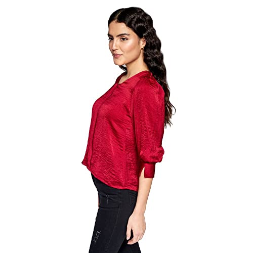 Image of AND Solid Polyester V Neck Womens Regular Top (SS22AS051THS-P)