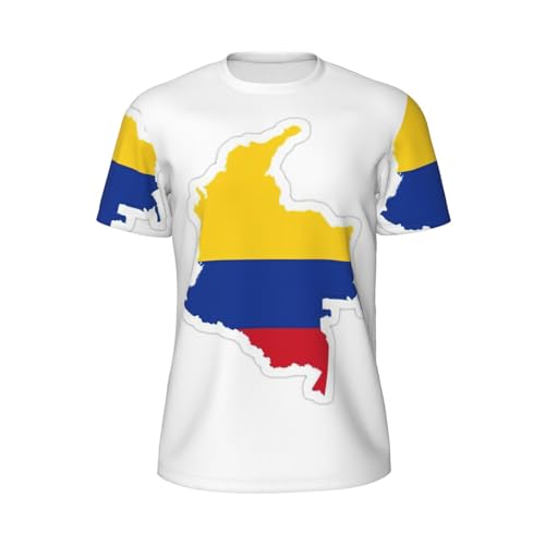 GaxfjRu Camisetas de secado rápido para hombre, diseño de mapa de la bandera de Colombia, camisetas atléticas que absorben la humedad, camisas de gimnasio de manga corta para entrenamientos, Negro
