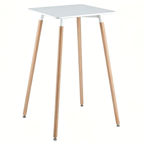 WANGCEPLSD Mesa Auxiliar Alta con Patas de Madera de Haya, Soporta hasta 80 Kg, Mesa Alta Bar, para Bistró, Comedor, Sala de Estar o Terraza(White,70x70cm/28x28in)