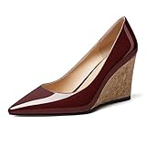 Mettesally Women's High Heel Wedges Pointed Toe Cork Heels Pumps Comfort Casual Summer Club Wedge Shoes US13 Burgundy