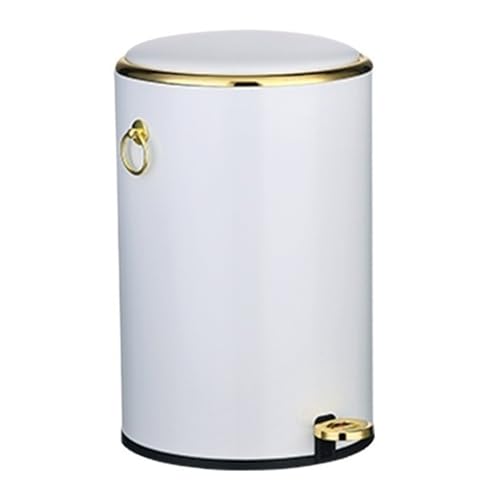 CAFIEDR Cubo de Basura Redondo de Acero Inoxidable para Interiores con Tapa, Pedal de Cierre Suave con asa Lateral, Forro extraíble, para Sala de Estar, Dormitorio, bañ(Blanco S)