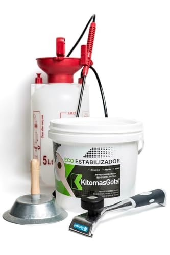 Kitomasgota Quitar Gotele Brico. Incluye Ecoestabilizador 5kg/15kg, Cazoleta Redonda 150mm, Rasqueta Plana Carburo de Tungsteno 50mm/63mm, Sulfatadora de Presion 5L (15KG/63MM)