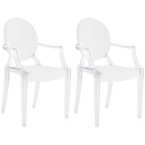 JOON 2 Pack Kids Ghost Chairs with Armrest Transparent, 25x13x14.5 Inches, Polycarbonate Material, 12.75” Seat Height, Stackable, for Toddler Parties, Playroom, Daycare, Home (Transparent Clear)