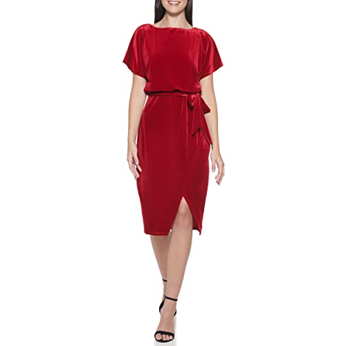 Image of Kensie Womens Short Sleeve Tie Waist Midi Dress