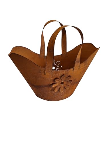 Bornhöft Tasche mit Blüte zum Bepflanzen Windlicht Beetdeko Metall Rost Gartendeko Edelrost rostige Deko für den Garten Pflanztasche