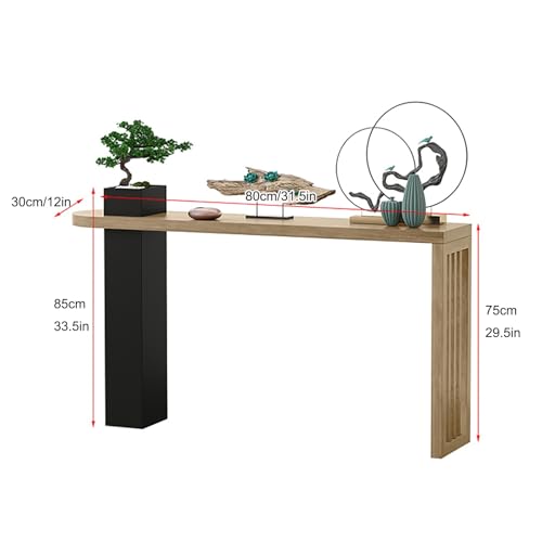 Mesa consola de sofá industrial en color nogal para entrada y salón 3