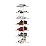 Aquiver Acrylic Vertical Shoe Rack - Free Standing Shoe Rack 7 Tier Shoe Storage Organizer Narrow Shoe Rack for Small Spaces, Entryways, Living Rooms, Bedrooms, 11'' L x 11'' W x 41.7'' H