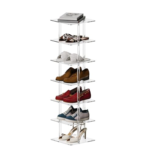 Listado y reviews de Almacenamiento vertical espacios pequeños - cinco favoritos. 33 Aquiver - Zapatero vertical acrílico – Organizador de almacenamiento de zapatos de 7 niveles estrecho para espacios pequeños, entradas, armarios, salas de estar, dormitorios...