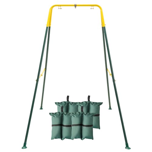 FUNLIO Foldable Swing Stand for Kids with 4 Sandbags, Heavy Duty Metal A-Frame Indoor/Outdoor for Backyard, Suitable Most Toddler/Baby Jumper/Hammock Chair - Green