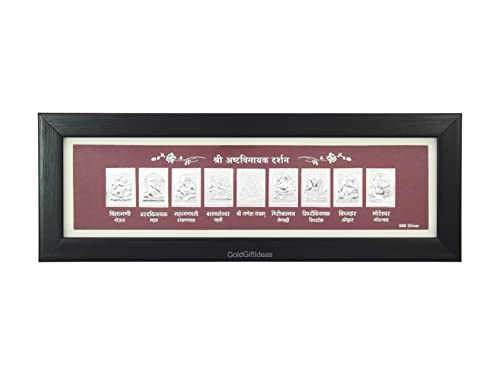 GoldGiftIdeas 999 Silver Ashtavinayak Darshan Photo Frame for Gift, Ganpati Wooden Photo Frame for Home, Silver Gift Items, Ganesh Frame for Office (11 x 4 Inch)