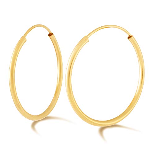 14k Yellow Gold Women\'s Endless Tube Hoop Earrings 1mm Thick x 14mm Diameter