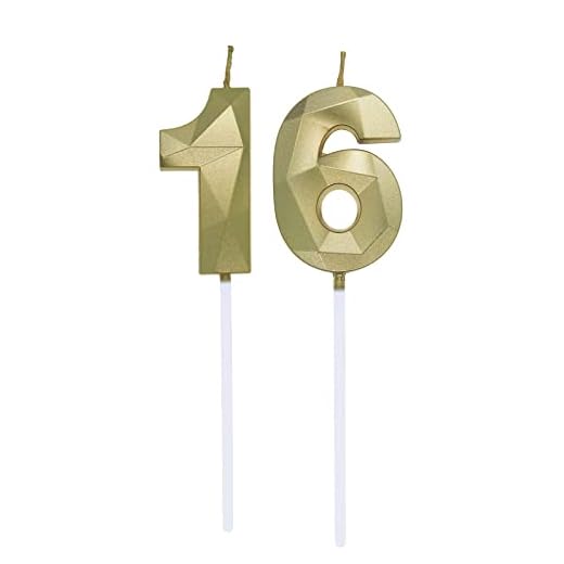 Velas de Cumpleaños Número 1 y 6, Vela para 16 Años Cumpleaños, Decoracion Tartas Cumpleaños Toppers de Pastel Decorativo, para Fiesta de Cumpleaños y Celebración del 61 Aniversario de Bodas, Oro