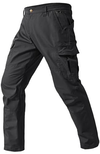SPOSULEI Mens Cargo Pants Waterproof Ripstop Durable Tactical Work Pants Outdoor Lightweight Utility Hiking Working Construction Pants with 7 Pockets Black 34Wx34L