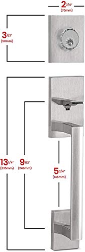Image of Berlin Modisch HandleSet Front Door Entry Handle and Deadbolt Lock Set Slim Square Single Cylinder Deadbolt and Lever Reversible for Right & Left Sided Doors Heavy Duty - Satin Nickel Finish