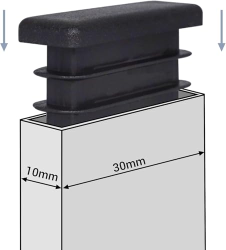 Image of (Pack of 40) Rectangular Plastic Plugs 25 /64 inch x 1-3 /16 inch (10 x 30 mm), Matt Tube Inserts, Fence Post Caps, Jet Black RAL 9005