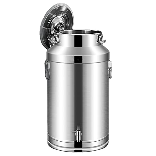 Milch-Transportkanister aus Edelstahl mit Wasserhahn, 9 l, Milchbehälter für Flüssigkeiten & auslaufsicher, ideal für Milch- und Getränkeaufbewahrung, Silber, 5 l