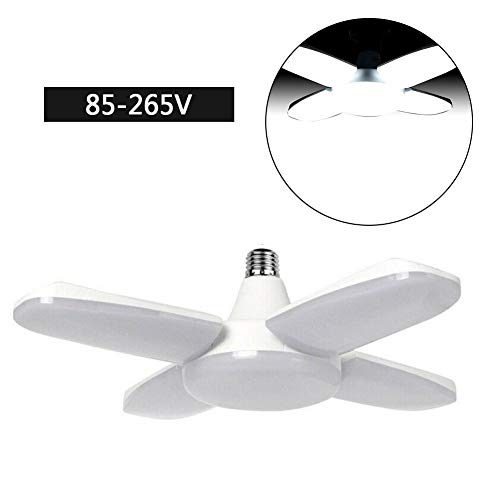 likeitwell Lumière De Garage À LED, Lampe De Magasin Déformable 80W 8000lm E26 / E27 avec 4 Panneaux Ajustables, Plafonnier À LED pour Garage, Entrepôt, Atelier, sous-Sol, Gymnase, Cuisine (1 PC)