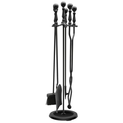 Nouetele Fireplace Tools Set 5-Piece - Heavy Duty Cast Iron