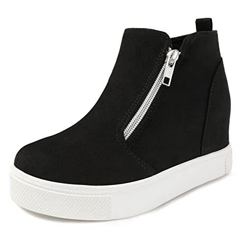 shoeslocker Girls Wedge Sneakers Ankle Platform Sneakers for Girls Nonslip Fashion Shoes with Double Side Zippers
