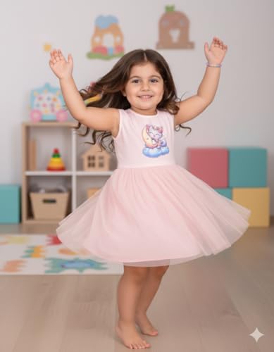 Image of Charming Kids Cotton Frock with Knee Length, Sleeveless Fit & Flare, Round Neck, Zipper Closure | Soft Casual Frock for Girls