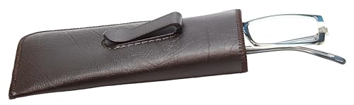 Image of Calabria S-41 Soft Slim Slip In Eyeglass Case w /Pocket Belt Clip PU Leather Mens Womens Glasses Holder Pouch Sleeve Storage