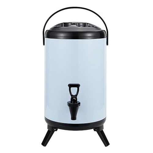Dispensador de bebidas aislado, dispensador de bebidas de acero inoxidable para agua caliente y fría con soporte y espiga de bomba para café, té, chocolate, leche, 12 litros