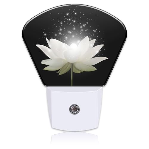 Image of Magic White Lotus Flower Night Light for Kids Girls Boys, Lotus Flower LED Night Light Plug into Wall with Dusk to Dawn Sensor for Room, Hallway, Kitchen, Bathroom, Stairs Decor