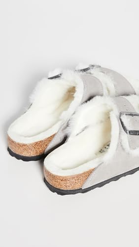 Birkenstock Women's Arizona Shearling Sandals, Stone Coin/Natural, Grey, 9 Narrow US4