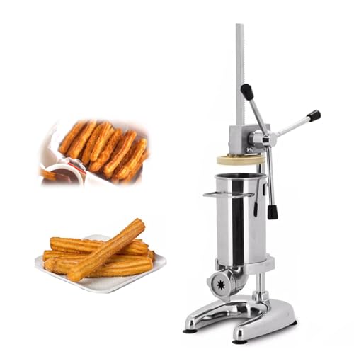 Kindevieft MáQuina para Hacer Churros Comercial, MáQuina para Hacer Churros Verticales, MáQuina para Rellenar Donas EspañOlas Manuales De Acero Inoxidable con 4 Boquillas,2L