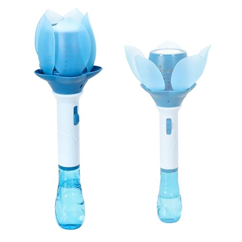 Seifenblasen Lotusblume hellblau | 10x33cm Kunststoff 115ml Lösung | Seifenblasenmaschine elektrisch | Seifenblasenstab Ladekabel Seifenblasenlösung Akku Licht (1x hellblau)